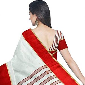 Aishwarya Sarees Women’s Handloom Garad Lal Par Pattern Saree (Red and White)