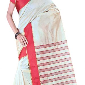 Aishwarya Sarees Women’s Handloom Garad Lal Par Pattern Saree (Red and White)