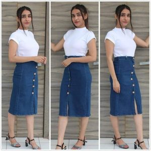 Combo Of Button Skirt+ Mock Neck Top