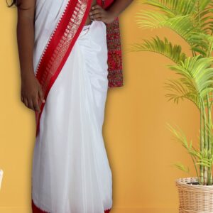 Child Red Border with No Sleeves Blouse Ready To Wear Saree