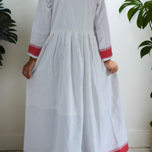 The Womens Trending Khadi Cotton Naira Cut Kurti (Padiya White – Red)