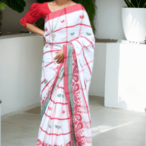 Peacock Panchi Red Border Saree