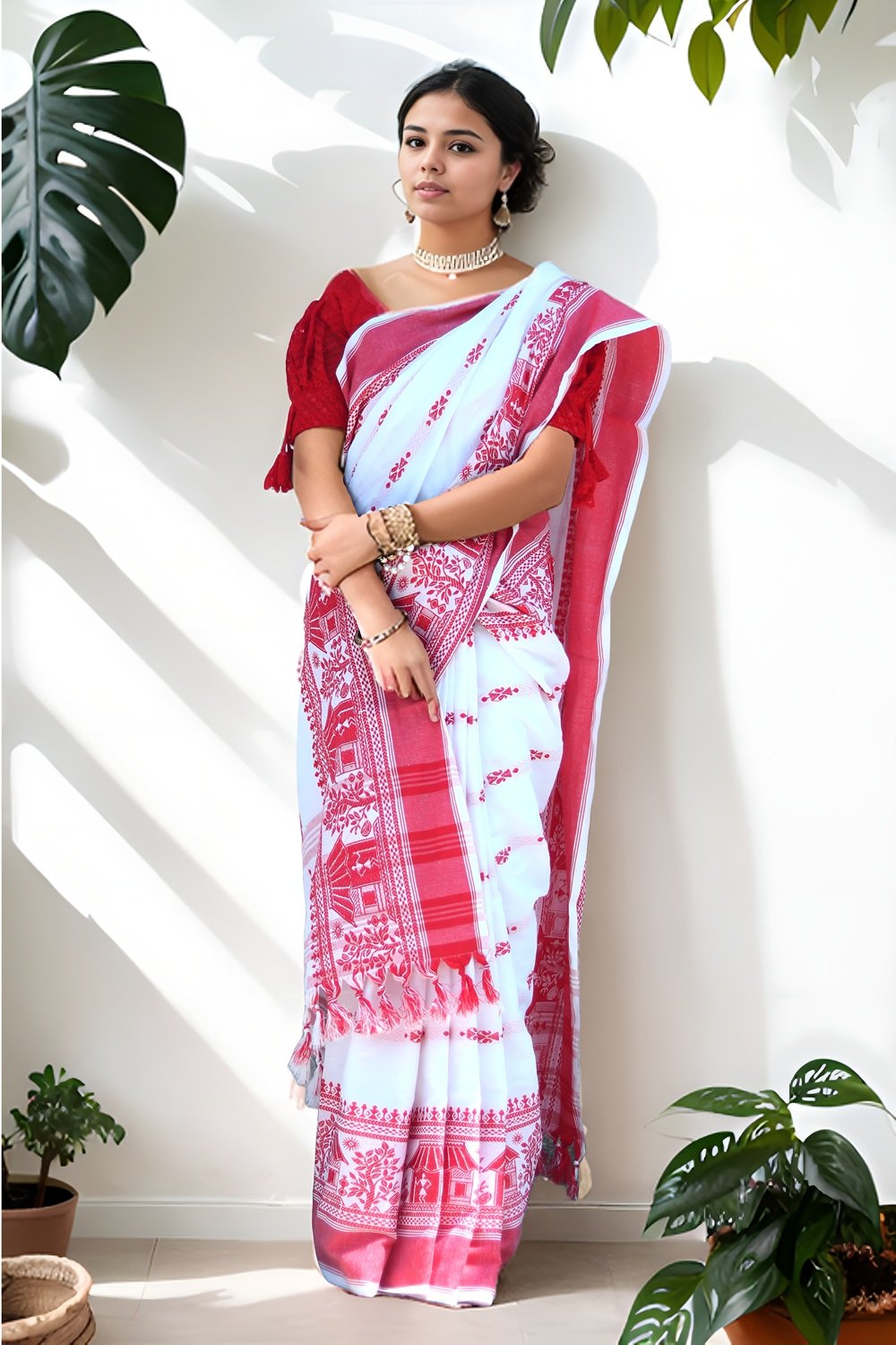 Women Warli Design Border Saree - Image 1