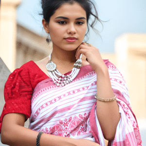 Pristine Rose Design Cotton Saree