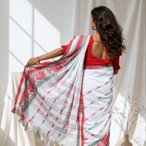 Women Green Warli Design Border Saree