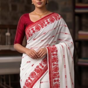 Red Warli Design Cotton Saree
