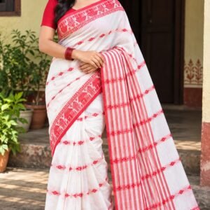 Warli Design White and Red Cotton Saree