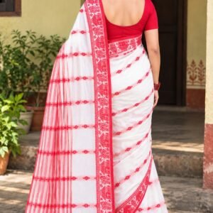 Warli Design White and Red Cotton Saree